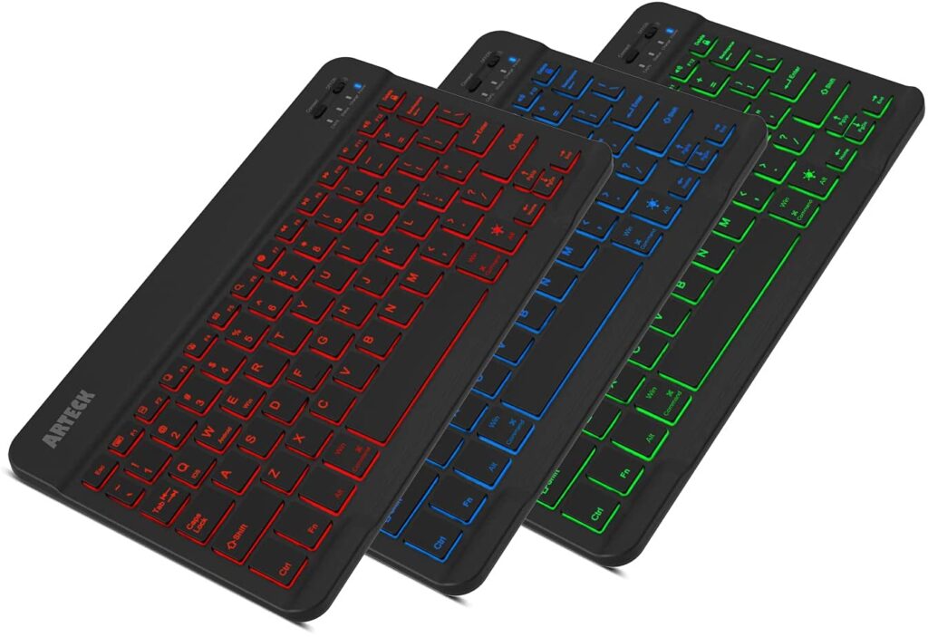 Arteck HB030B Universal Slim Portable Wireless Bluetooth 3.0 7 Colors Backlit Keyboard.