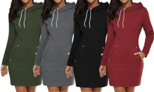 BEPEI Womens Long Sleeve Tunic Hoodie Dress String